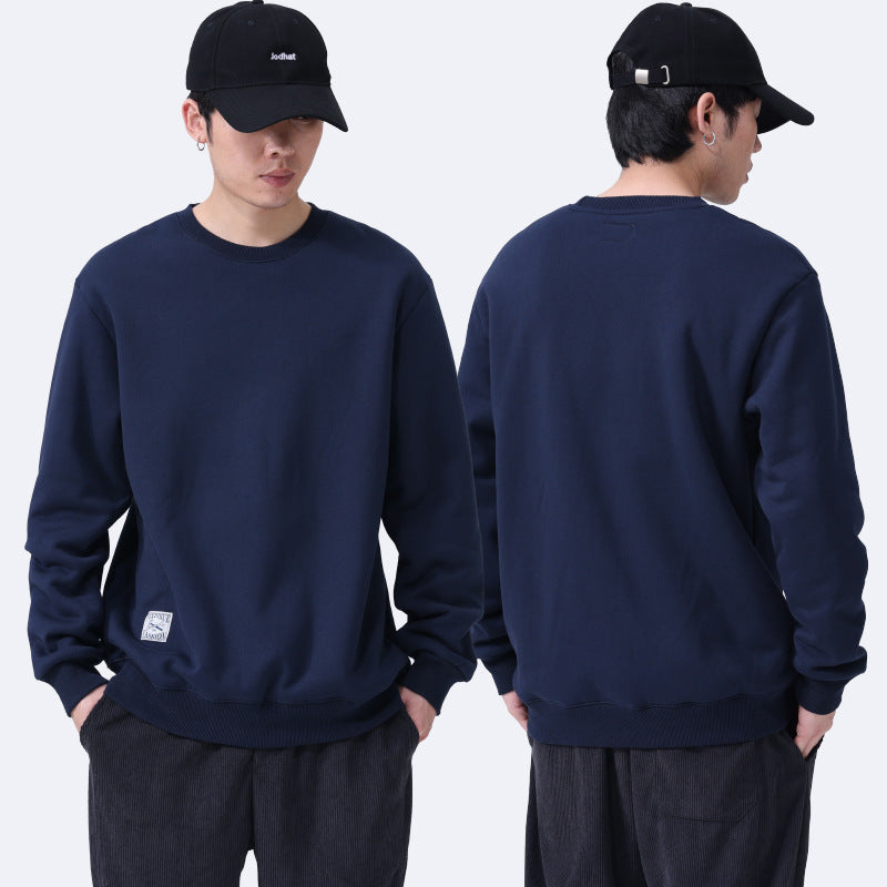 Winter Fleece Sweatshirt Warm Round Neck Pullover Top For Men / Solid Color Sweater Boys Teenagers Clothing